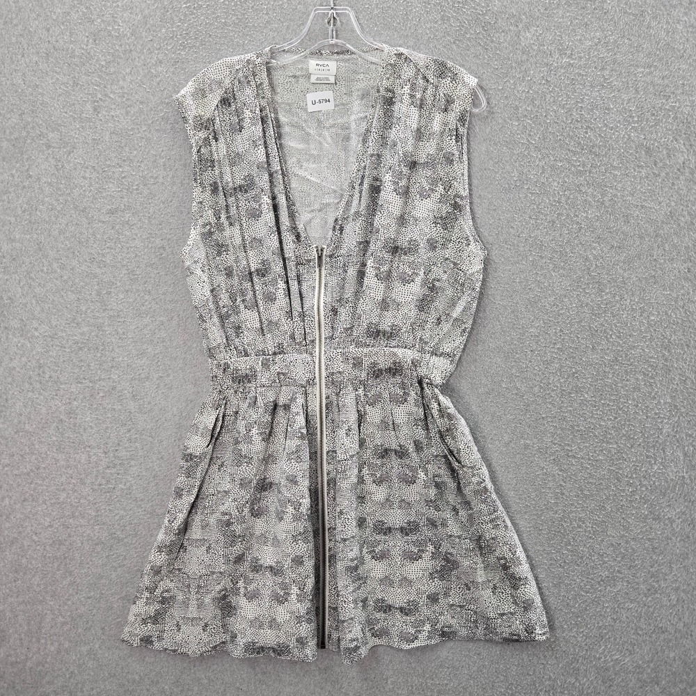 RVCA Women Dress Large Gray Spotted Mandry Poplin Full Zip‎ Pockets